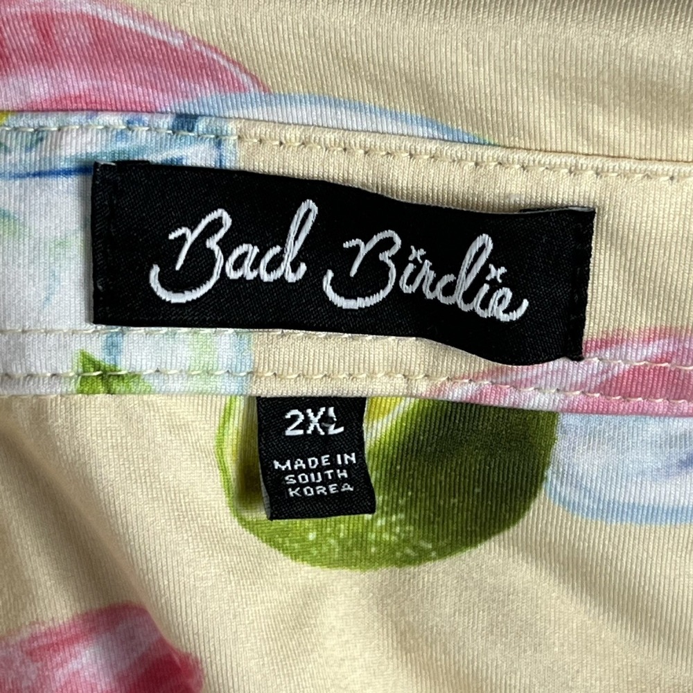 Bad Birdie Polo Shirt Mens XXL Yellow Pink Lime Drink Floral Allover Print S/S - Picture 9 of 12